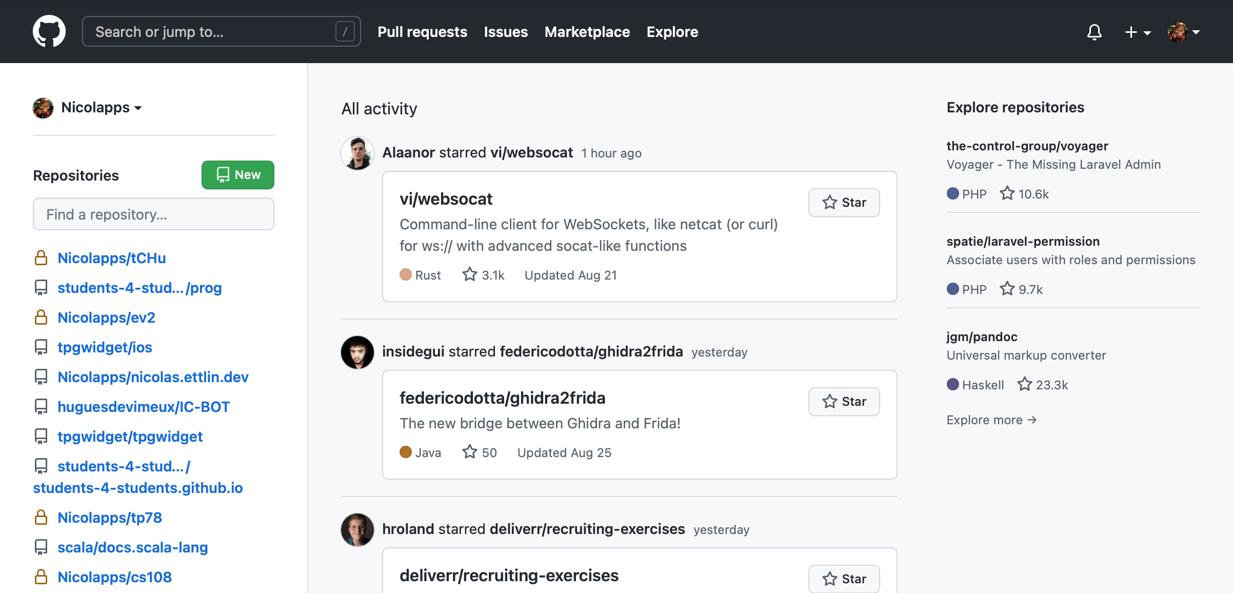 Page d’accueil de GitHub