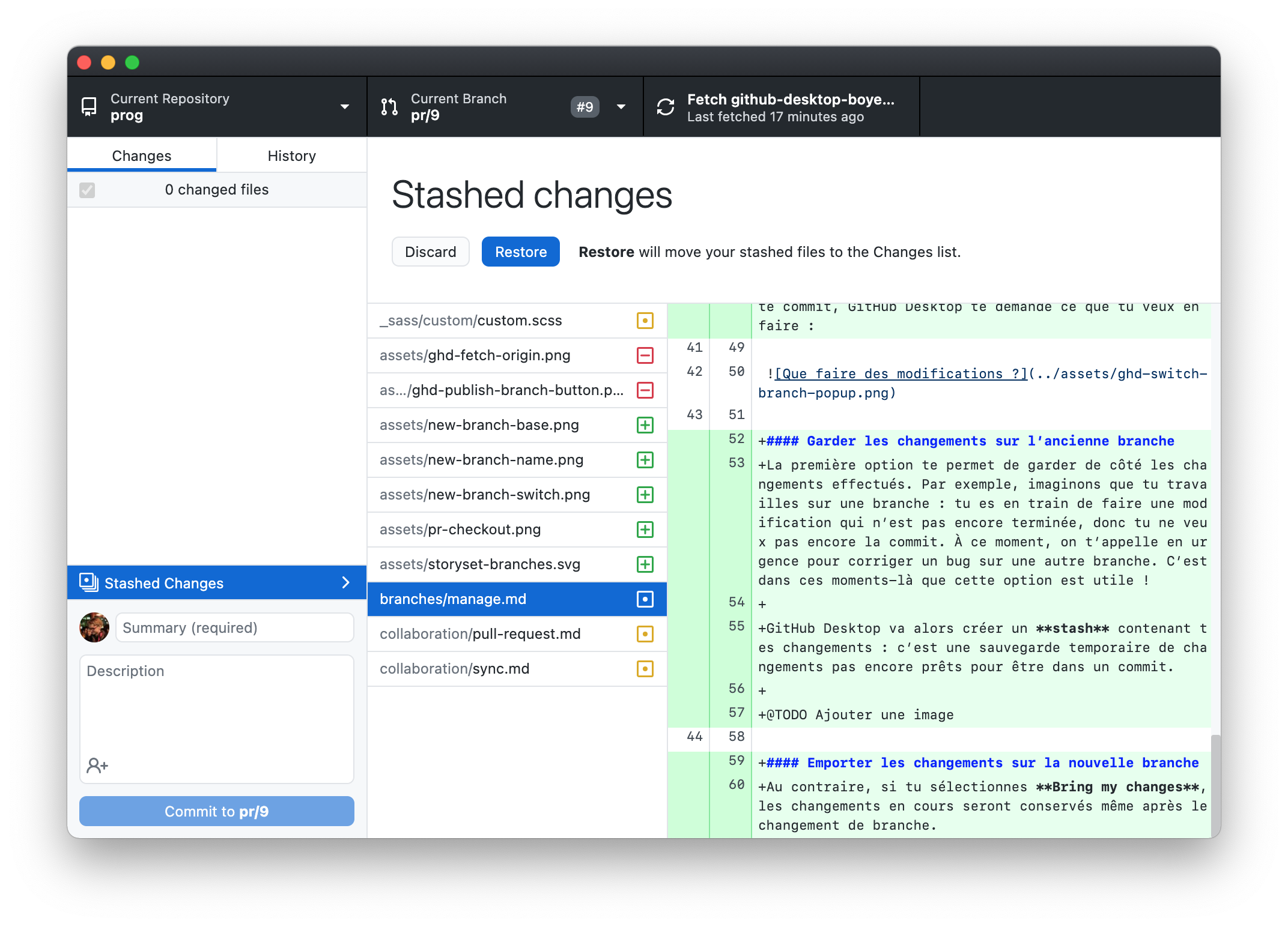 Restauration de stash dans GitHub Desktop