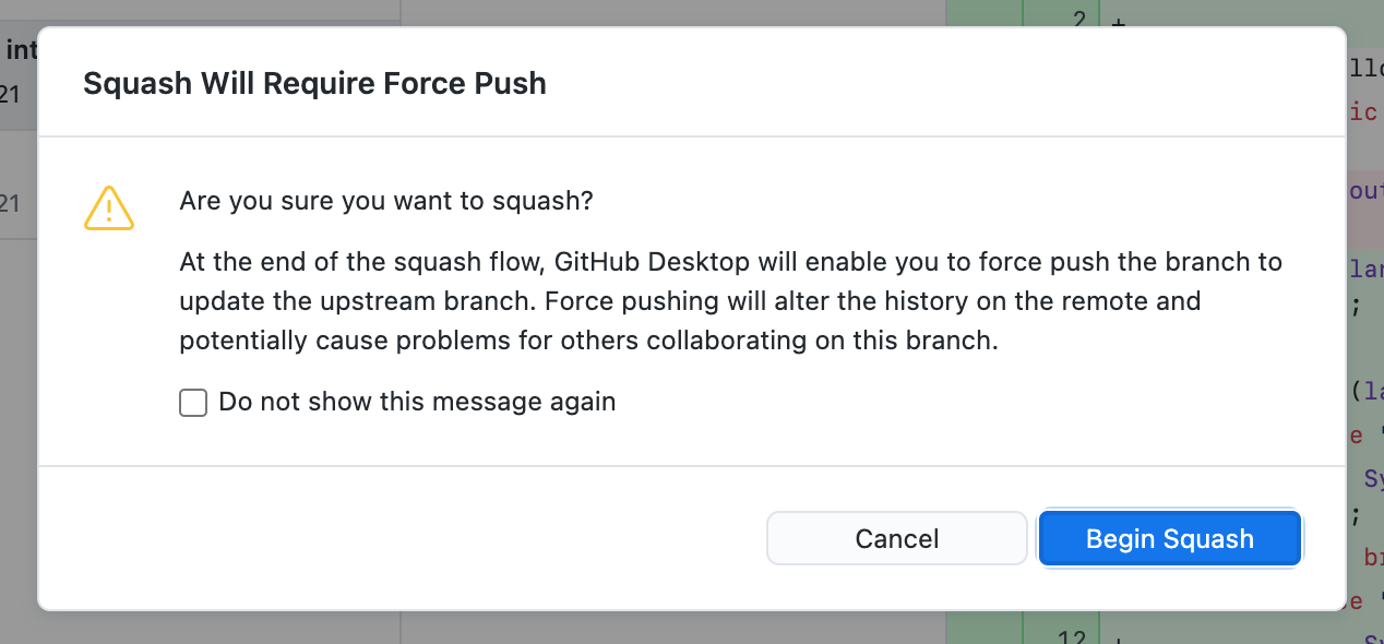 Message “Squash Will Require Force Push”