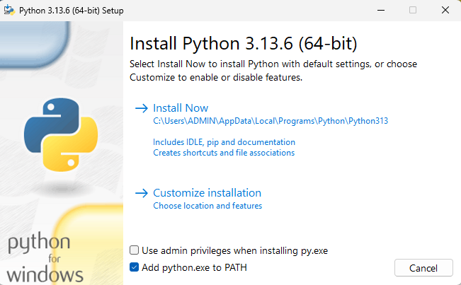 Écran de téléchargement Python Windows